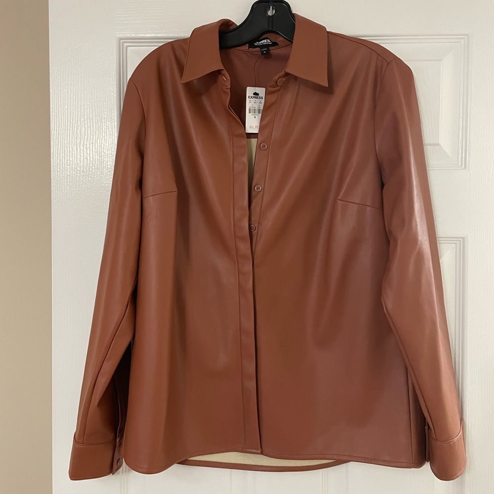 Express Woman’s Cognac Button Up, Size Medium - image 1